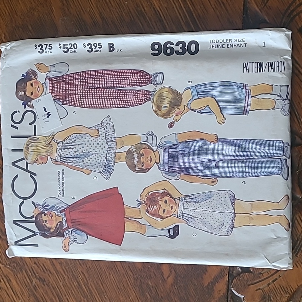 Vintage McCall's Toddler Bottoms Sewing Pattern